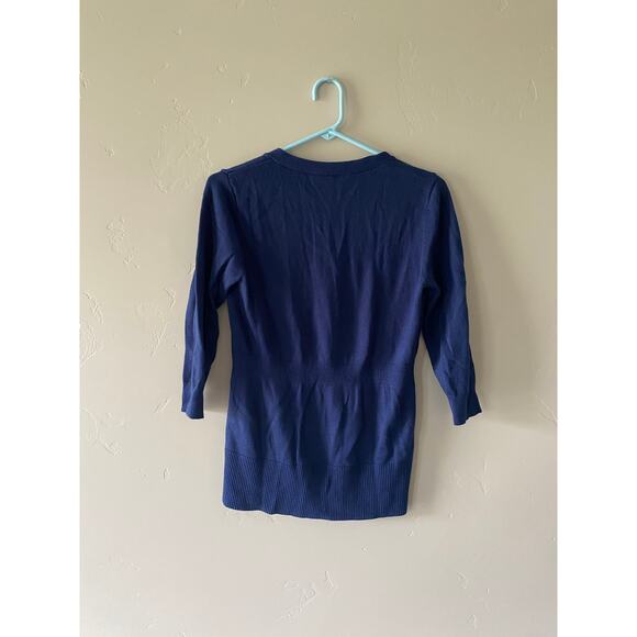 Navy Blue Button Up Ann Taylor 3/4 Sleeve Cardigan- size small - Picture 2 of 5